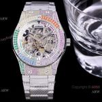 Replica Silver Hublot Skeleton Rainbow Watch 45mm for men 